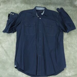 EUC Nautica Solid Blue Dress Shirt Sanded Poplin Size L  S1E1